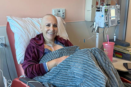 Patricia receiving infusion therapy early in her treatment