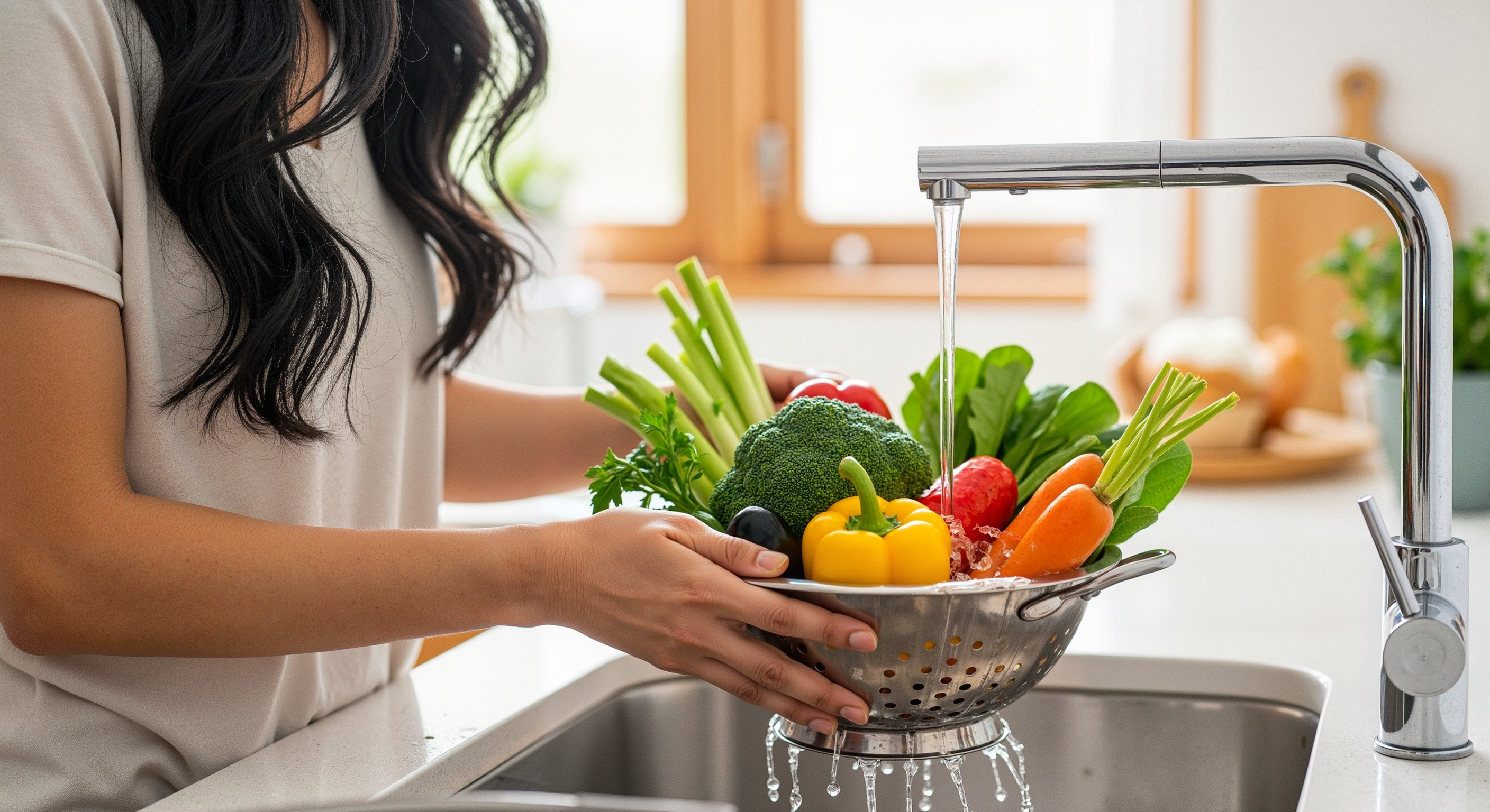 Photo of a lady washing produce