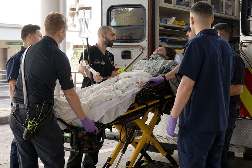 Patient being transferred by ambulance