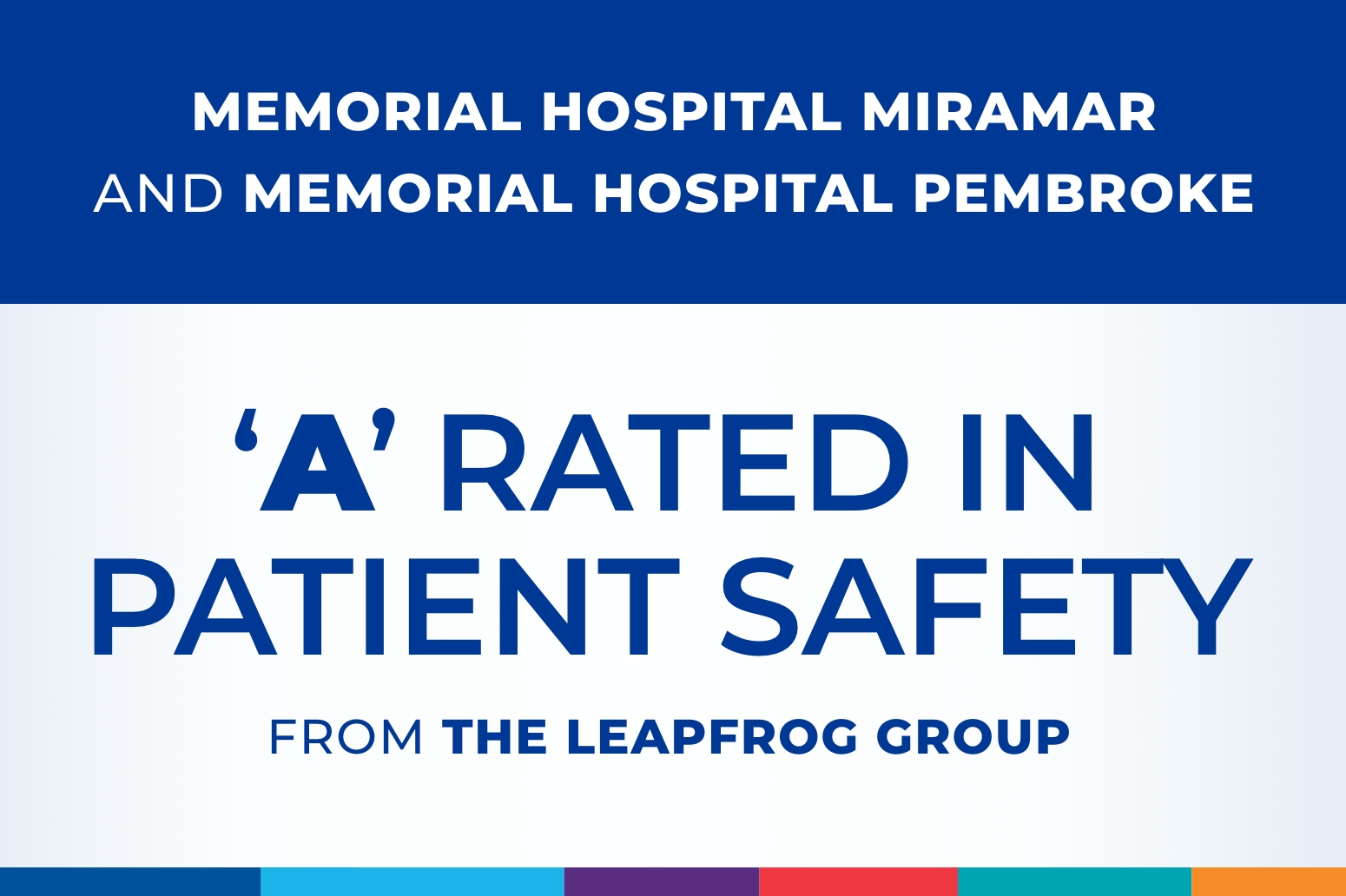 'A' Rated in Patient Safety from the Leapfrog Group, Memorial Hospital Pembroke and Memorial Hospital Miramar